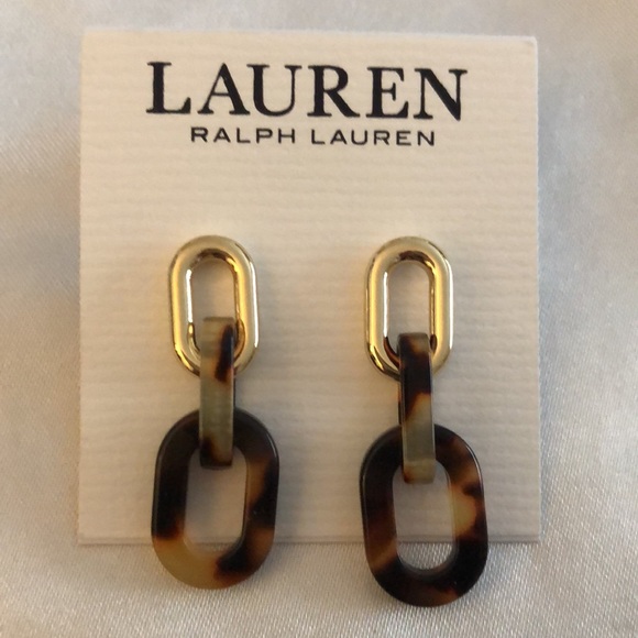 Lauren Ralph Lauren Gold Tone Tortoise Link Drop Earrings NWT - Picture 3 of 10